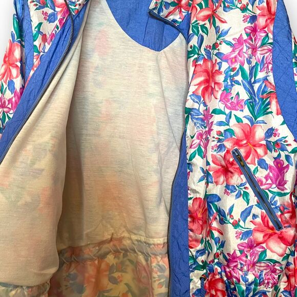 Lavon Windbreaker Bomber Jacket Women's M Multicolored Floral Print VTG Zipper - Picture 11 of 12